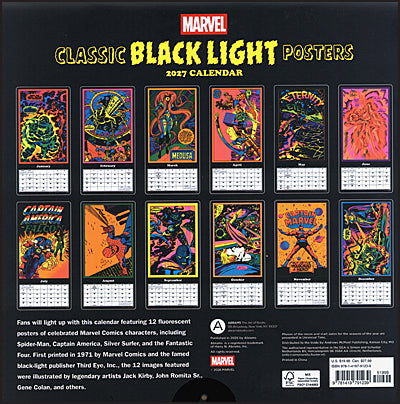 Marvel Classic Black Light Posters 2027 Wall Calendar